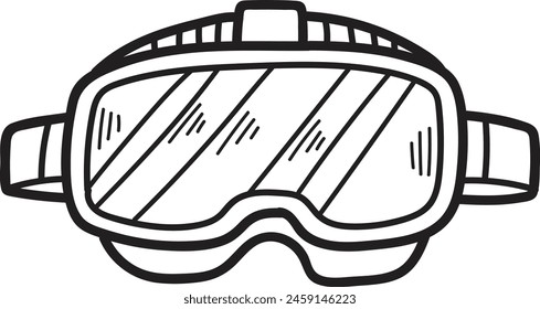 A pair of goggles with a black frame. The goggles are drawn in a cartoon style. The goggles are meant to be worn for swimming or diving