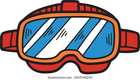 A pair of goggles with a black frame. The goggles are drawn in a cartoon style. The goggles are meant to be worn for swimming or diving