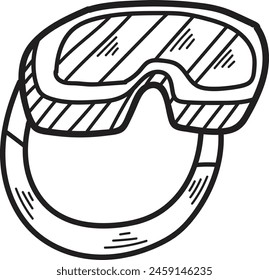 A pair of goggles with a black frame. The goggles are drawn in a cartoon style. The goggles are meant to be worn for swimming or diving