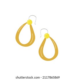 a pair of gold drop earrings. isolated vector illustration. simple flat style