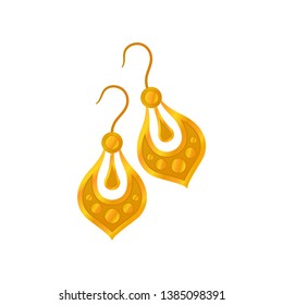 Pair of gold earrings without precious stones. Vector illustration.