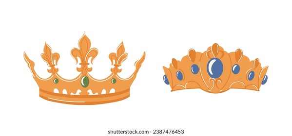 Paar der goldenen königlichen Krone, Insignien der Königsbehörde und Symbol der Königin-Tiara-Monarchie