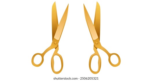 Pair Of Golden Scissors On White Background, Business Item Vector Illustration.	