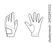 Pair of golf gloves. Vector illustration. Golf gloves line art isolated on a white background.