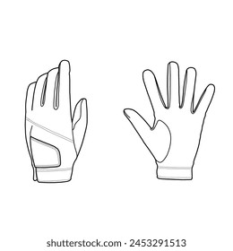 Un par de guantes de golf. Ilustración vectorial. Guantes de golf line art aislados sobre un fondo blanco.