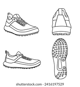 Un par de zapatos de golf, ilustración vectorial del calzado deportivo. Aislado sobre un fondo blanco.