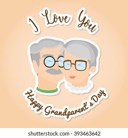 Pair of grandparents on a colored background with text