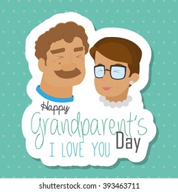 Pair of grandparents on a colored background with text