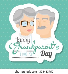 Pair of grandparents on a colored background with text