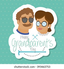 Pair of grandparents on a colored background with text