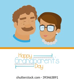 Pair of grandparents on a colored background with text
