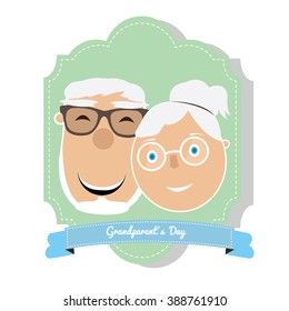 Pair of grandparents on an isolated banner with a ribbon with text