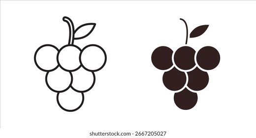 Par de ícones de uva: uma arte de linha, uma preenchida. Perfeito para sites, aplicativos ou apresentações.