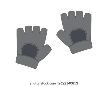 Par de luvas cinzentas de fitness. Equipamento de proteção desportiva para exercícios de força, treino muscular. Acessório de mão para ginásio. Roupas de levantamento de peso. Ilustração plana vetorial isolada sobre fundo branco