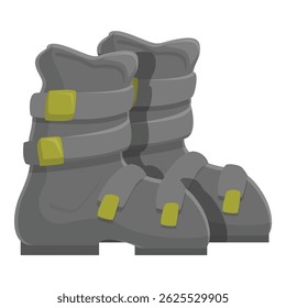 Pair of gray ski boots standing upright, ready for a day on the slopes