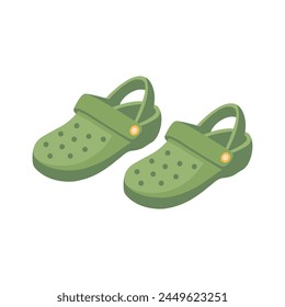 Pair of green beach shoes isolated on white background.