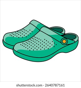 Pair of green beach shoes isolated vector. Summer footwear illustration for vacation and seaside themes.