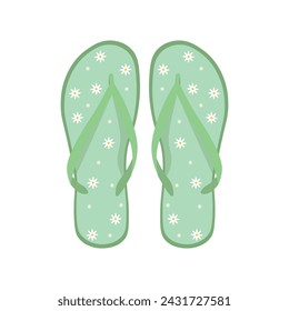 Pair of green flip-flops on white background