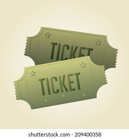 a pair of green tickets on a light yellow background