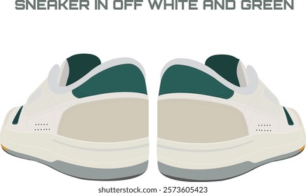 A pair of Green and white sneakers with laces on a white background. Vector illustration