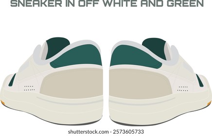 A pair of Green and white sneakers with laces on a white background. Vector illustration