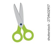 A pair of green-handled scissors with silver blades against a plain white background.