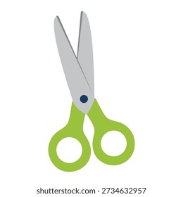 A pair of green-handled scissors with silver blades against a plain white background.