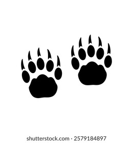 Pair of grizzly bear paw prints silhouette icon vector illustration design on white background.