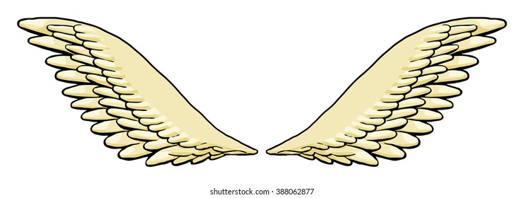 pair of hand drawn feathery wings, isolated on white, vector illustration