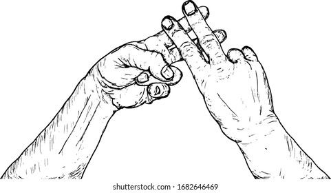 A pair of hand making the hashtag symbol. Hand drawn vector illustration.