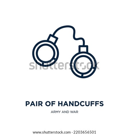 pair of handcuffs icon from army and war collection. Thin linear pair of handcuffs, love, bondage outline icon isolated on white background. Line vector pair of handcuffs sign, symbol for web and 