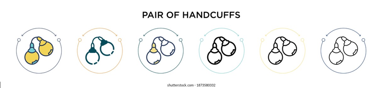 Pair of handcuffs icon in filled, thin line, outline and stroke style. Vector illustration of two colored and black pair of handcuffs vector icons designs can be used for mobile, ui, web
