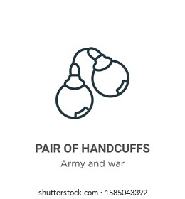 Pair of handcuffs outline vector icon. Thin line black pair of handcuffs icon, flat vector simple element illustration from editable army and war concept isolated on white background