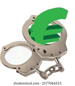 Pair of handcuffs restraining a green euro sign