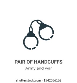Pair of handcuffs vector icon on white background. Flat vector pair of handcuffs icon symbol sign from modern army and war collection for mobile concept and web apps design.