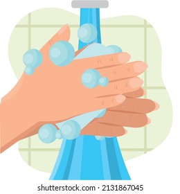 Pair Of Hands Being Washed With Soap Prevention And Selfcare Vector Illustration