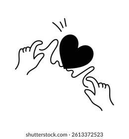 Pair of hands connecting a heart with a string, symbolizing emotional bonding