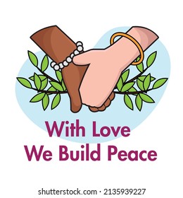Pair of hands of different ethnic holding together World peace Vector