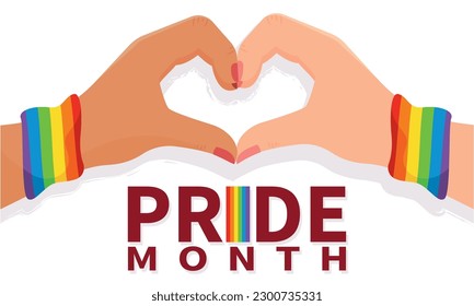 Pair of hands doing a heart shape Pride month Vector