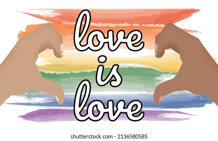Pair of hands doing a heart symbol Love is Love LGBT concept Vector