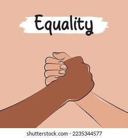 Pair of hands doing an informal handshake Diversity concept Vector illustration