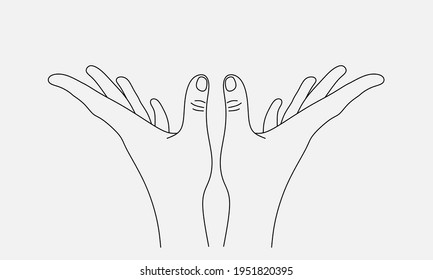 Pair of hands gesture minimal line art doodle style vector design. Adore, glorify or uphold something