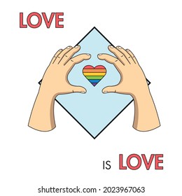 Par de manos con forma de corazón icono del día de orgullo Vector