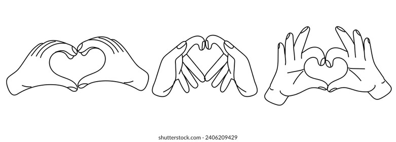 A pair of hands with a heart sign indicating I love you. Valentine's Day images, heart shapes with one hand. Contoured hands join at the heart. One person shows love for others