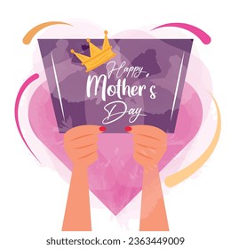 Pair of hands holding a card with a crown Happy mother day celebration Vector
