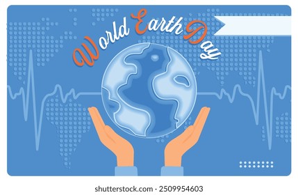 A pair of hands holding a globe. Protect the earth from pollution. Earth Day concept. Flat vector illustration.