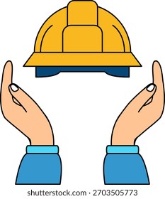 A pair of hands holding a hard hat