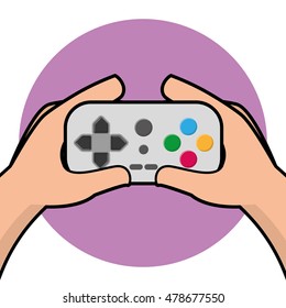 Pair of hands holding a joystick, Vector illustration