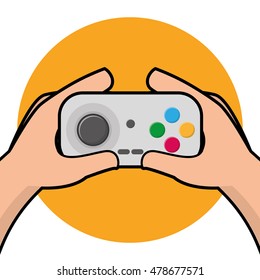 Pair of hands holding a joystick, Vector illustration