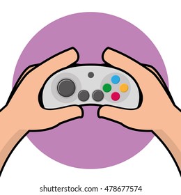 Pair of hands holding a joystick, Vector illustration